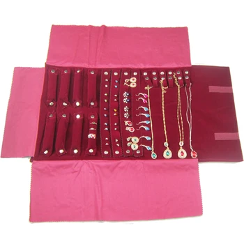Модный Бордовый Бархатный Дорожный ювелирный рулон, сумка для Ожерелья, кулона, Серег, кольца, Органайзер для хранения, Портативный Дисплей, Демонстрационный чехол