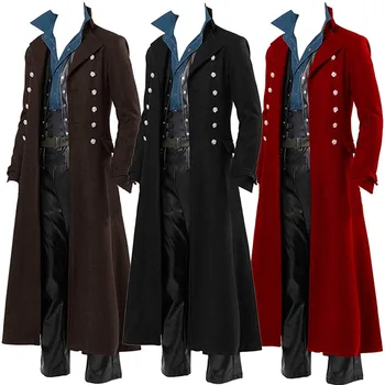 Мужское винтажное пальто вампира в стиле стимпанк, Викторианский эдвардианский Средневековый Ренессанс, готические куртки, костюм для косплея, фрак на Хэллоуин