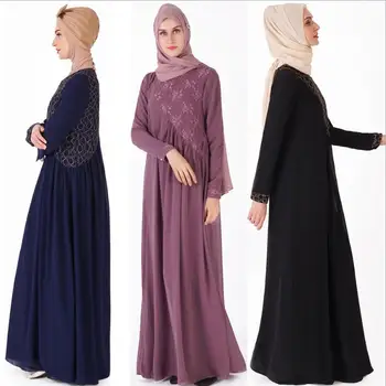 Мусульманская взрослая однотонная абайя с кружевной строчкой, Арабское мусульманское платье абайя, Музыкальное платье для молитвы, платье с большими распашонками, прямая поставка wq257