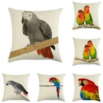 Наволочка с забавным рисунком Попугая, Наволочка с принтом Птиц, украшения для дома, наволочка для дивана, Льняные наволочки с птицами