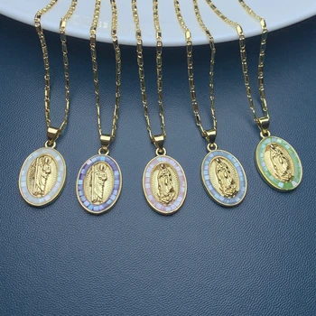 Новая женская Овальная морская раковина Богоматерь Гваделупская Святой Бенедикт Кулон Ожерелье для женщин 2022 Модные ювелирные изделия