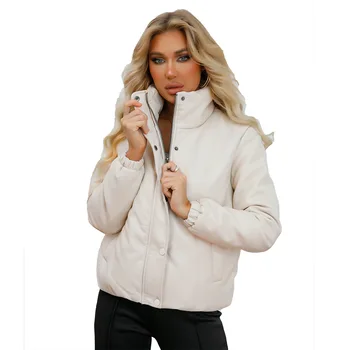 Новая осенне-зимняя короткая кожаная куртка для женщин, утолщенная хлопковая куртка