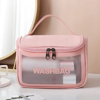 Новая Полупрозрачная косметичка, сумка для мытья посуды из ПВХ, Портативная сумка для хранения большой емкости, Переносная сумка с откидной крышкой из искусственной кожи