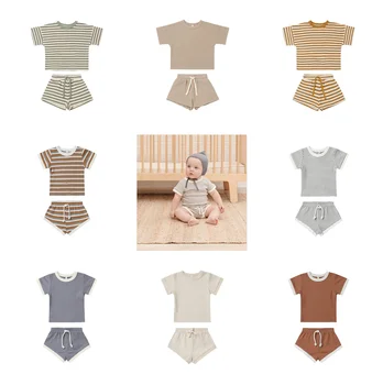 Одежда Для маленьких мальчиков, летний наряд, хлопковые топы в полоску + эластичные шорты, комплект одежды из 2 предметов