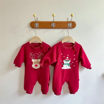Осенняя детская одежда на один предмет, Рождественские комбинезоны для мальчиков и девочек, теплые комбинезоны, одежда для младенцев