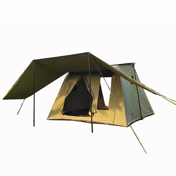 Палатка из хлопчатобумажной ткани для кемпинга на открытом воздухе, большой боковой солнцезащитный козырек, непромокаемая, утолщенная, переносная походная палатка с бантом