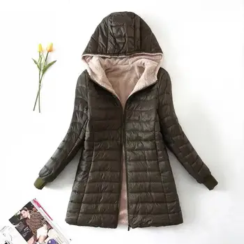 Пальто С капюшоном, женское пальто на молнии с плюшевой подкладкой, тонкий кардиган, сохраняющий тепло, Повседневная зимне-осенняя куртка, Куртка средней длины, женская одежда
