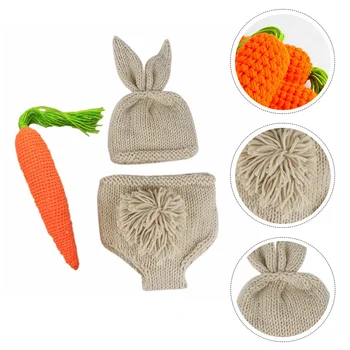 Пасхальный детский костюм для фотосъемки, Наряды, реквизит, одежда для фотосъемки подгузников, Вязаная одежда для новорожденных с кроликом и морковкой, комплект реквизита для кролика