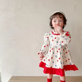 Платья для девочек, Платья Принцессы с цветочным рисунком, Детская одежда, Юбки, Корейская детская одежда, Детское Весенне-летнее платье 2022