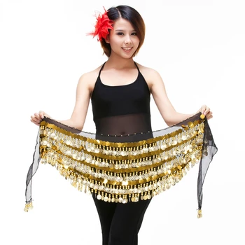 Поясная цепочка для Танца живота, Пояс для Индийских Танцев, Женский шарф для танцев с 288 золотыми монетами, 5-слойные Обертывания для бедер, Цепочка для Танца живота