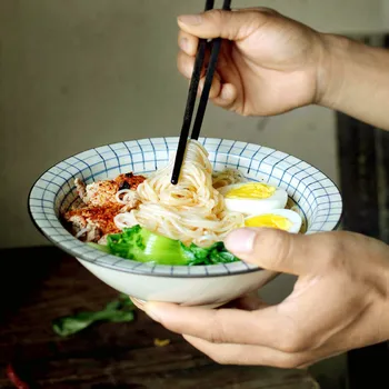Расписанная вручную клетчатая Керамическая миска для лапши в японском стиле, Овощной Суп, Креативная Домашняя посуда