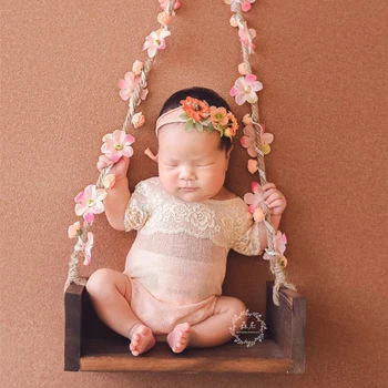 Реквизит для фотосъемки новорожденных, деревянные качели с цветочной лозой, комплекты сидений для детской фотосессии, реквизит для первой фотосессии 0-3 месяца