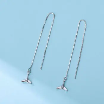 Серебряные серьги 925 пробы для женщин, минималистичные длинные серьги в виде рыбок, модные серьги-подвески из клена