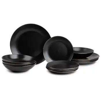 Столовая посуда с тимьяном и черным ониксом, набор из 12 предметов