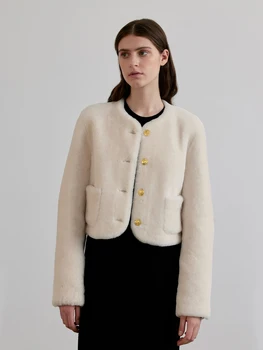 Укороченное пальто из натурального меха для женской одежды, новинка 2023 года, Осенне-зимняя вязаная куртка на толстом теплом меху ягненка, Хай-стрит, Хай-Стрит