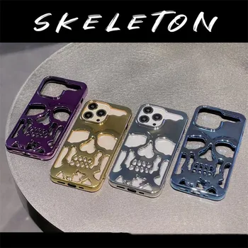 Чехол для телефона с гальваническим покрытием в виде скелета и черепа на Хэллоуин для Iphone 14 Plus 13 12 11 Pro Max, Противоударный матовый фиолетовый чехол, модель игрушки
