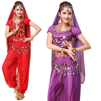 Шифоновый костюм Болливуда, женский комплект для индийских Танцев, Сари, костюмы для Танца живота, одежда для выступлений, карнавальный костюм